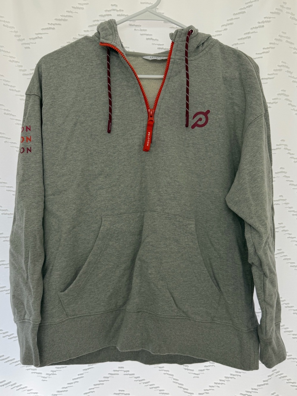 Peloton Gray Zip-Up Sweater with Red Details